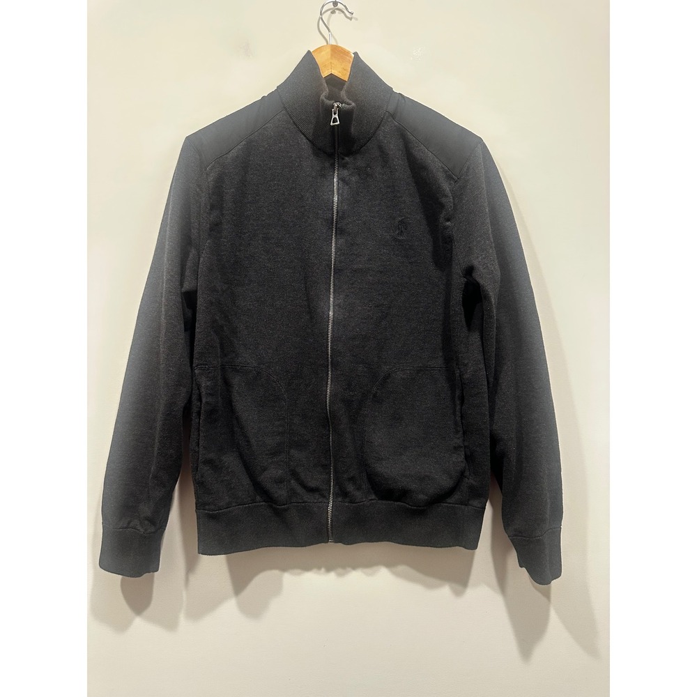 Polo Ralph Lauren Men's Medium Black 100% Cotton Full Zip Track Jacket Mock Neck